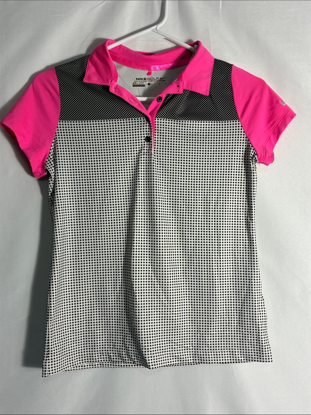 Nike Golf Women's Dri-FIT Tour Performance Polo Shirt Pink Black Pattern Size L